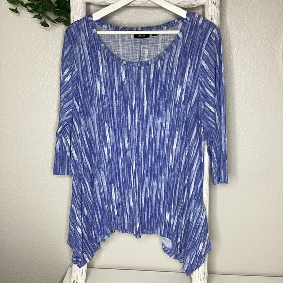Apt 9 Womens Tunic Top 3/4‎ Sleeve Blue White Abstract Print Casual Blouse - Picture 1 of 5